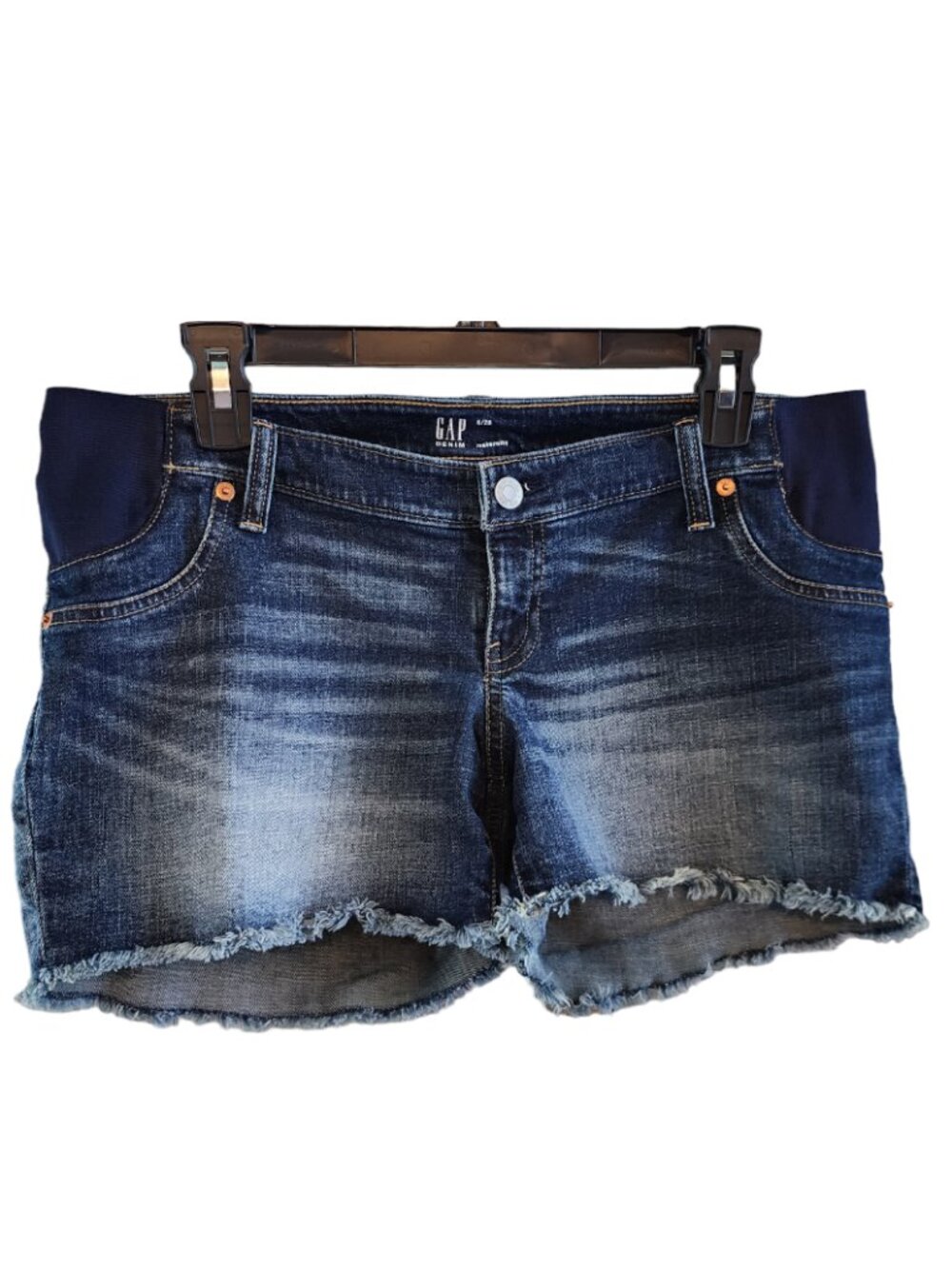 Gap 6 Maternity Denim Jean Shorts Blue Raw Hem with 28 Waist